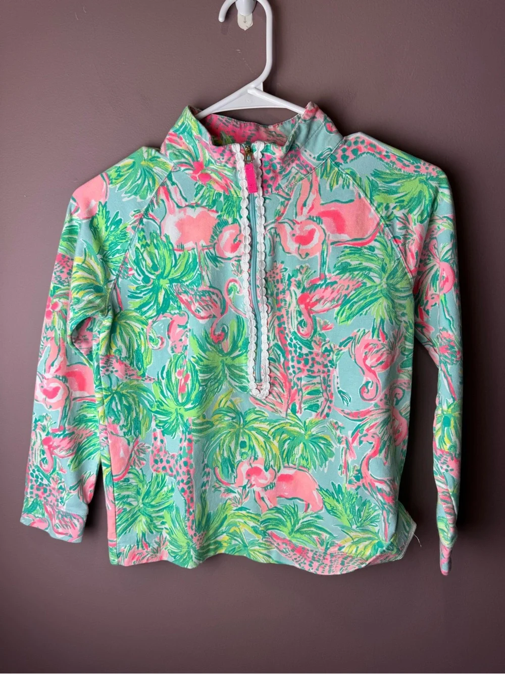 Lilly Pulitzer Girls' Skipper Popover On Parade Long-Sleeve Top Green Pink